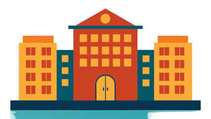  vector image of a modern apartment building with distinct red and yellow sections.