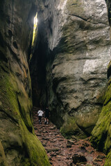 couple tourists walking by canyon