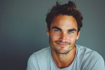 Fototapeta premium A close up portrait of a young man with a subtle smile