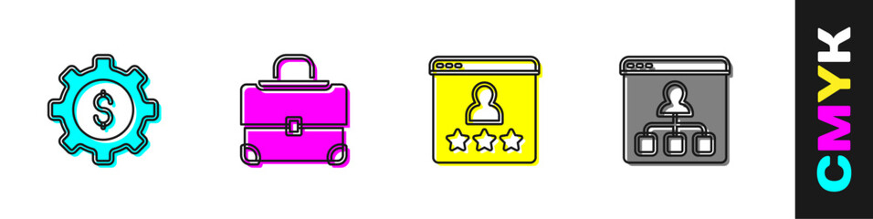 Set Gear with dollar, Briefcase, Customer product rating and Online education icon. Vector