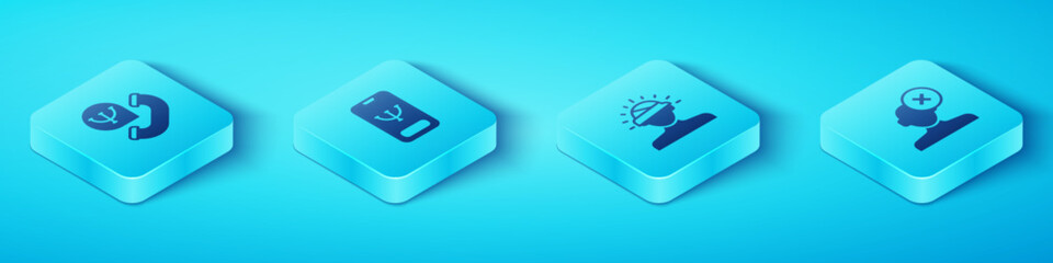 Set Isometric Online psychological counseling, Solution problem psychology and Concussion, headache icon. Vector