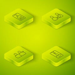 Set Isometric line Happy friendship day, BFF or best forever, Incoming call on mobile and icon. Vector