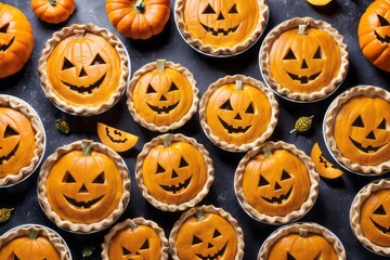 Exquisite Halloween pumpkin pies with original adornments.