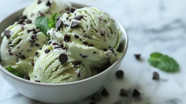 No Churn Mint Chocolate Chip Ice Cream. Mint Chocolate Chip Ice Cream in Bowl
