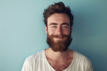 A close up portrait of a young man with a subtle smile