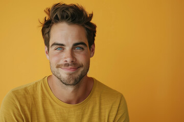 Obraz premium A close up portrait of a young man with a subtle smile
