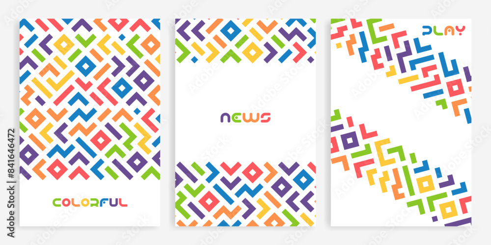 Poster colorful line doodle seamless pattern set. creative minimalist style art background collection, tren