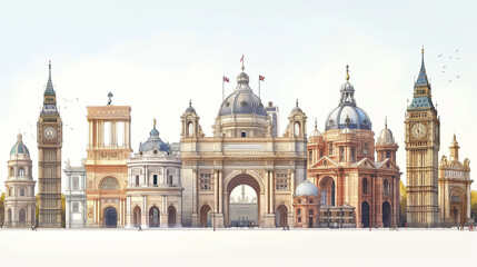 Naklejka premium Historical landmarks in detailed illustrations.