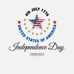 Holiday design, background with  handwriting texts and national flag colors for Fourth of July, American Independence day, celebration; Vector illustration.