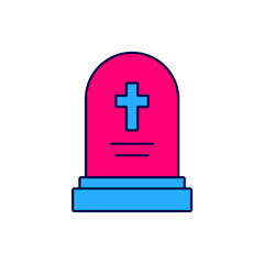 Fototapeta premium Filled outline Grave with tombstone icon isolated on white background. Vector