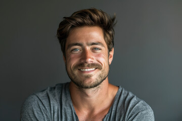 Fototapeta premium A close up portrait of a young man with a subtle smile