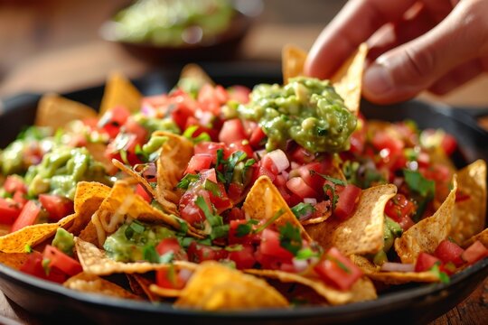 Delicious Nachos with Fresh Guacamole and Salsa