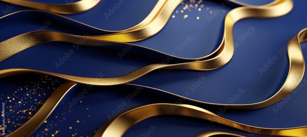 Poster elegant blue background with golden abstract layers banner design and space for text