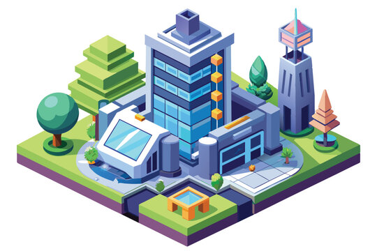 3D isometric design concept, urban skyscraper view