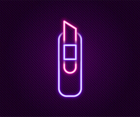 Glowing neon line Stationery knife icon isolated on black background. Office paper cutter. Colorful outline concept. Vector