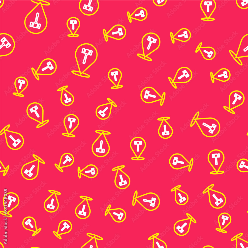 Poster line auction hammer icon isolated seamless pattern on red background. gavel - hammer of judge or auc