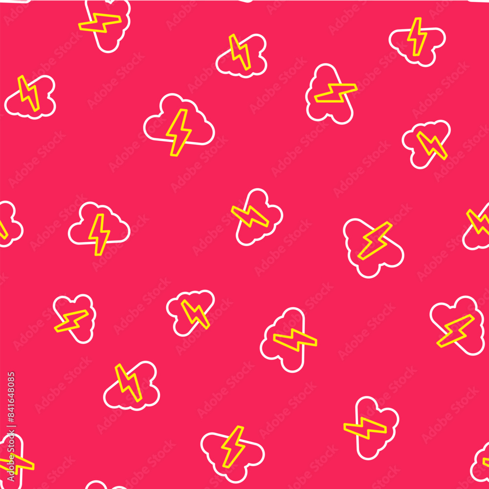 Poster line storm icon isolated seamless pattern on red background. cloud and lightning sign. weather icon 