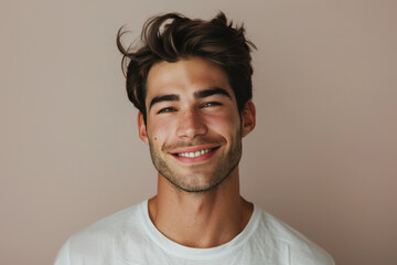 Fototapeta premium A close up portrait of a young man with a subtle smile