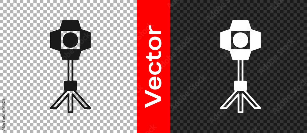 Poster black studio light bulb in softbox icon isolated on transparent background. shadow reflection design