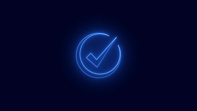 glowing neon line check mark icon animation. Success, correct or right choice icon animation.