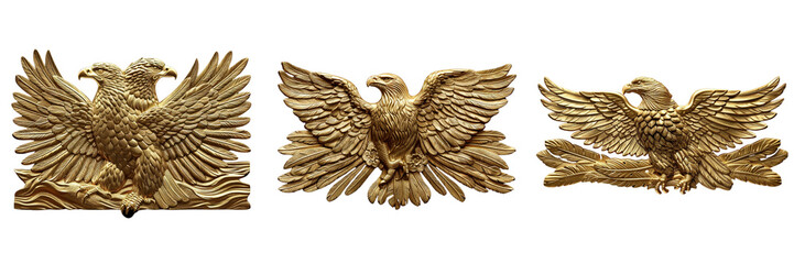 Obraz premium Set of a gold eagle bar relief, flying like on drawing, on transparent background