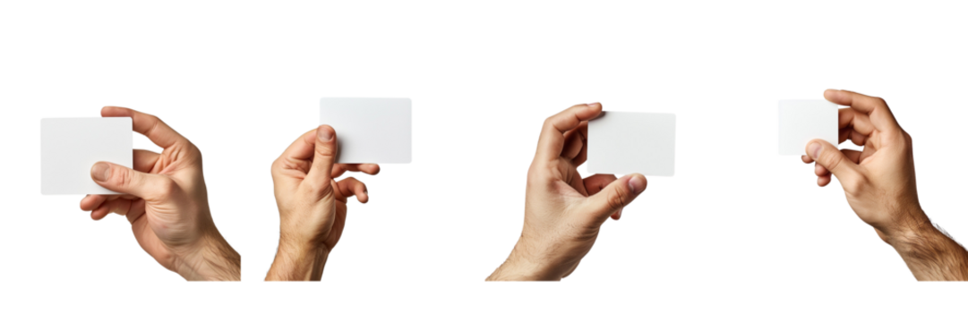 Set of a detailed portrait of a man's hand holding a blank card on transparent background - Powered by Adobe