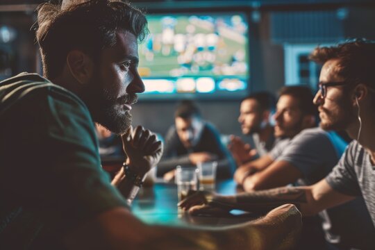 Sports Team Discussing Post-Game Performance Under Stadium Lights