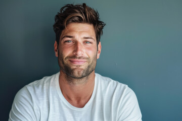 Fototapeta premium A close up portrait of a young man with a subtle smile