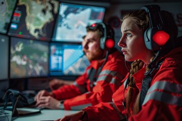 Emergency Responders Coordinating Disaster Response Efforts in Operational Center for Crisis Management