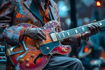 Obraz premium Close-up of Blues Guitarist Playing Electric Guitar
