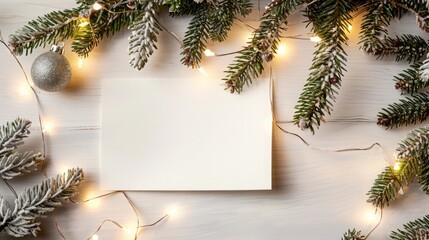 White paper mockup with winter decoration, christmas mockup