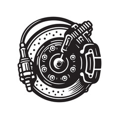 Obraz premium Simple vector design of car disc brake, black color on white background, available in EPS format