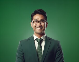 Asian male wearing eyeglass and casual outfit black suit, Success guy