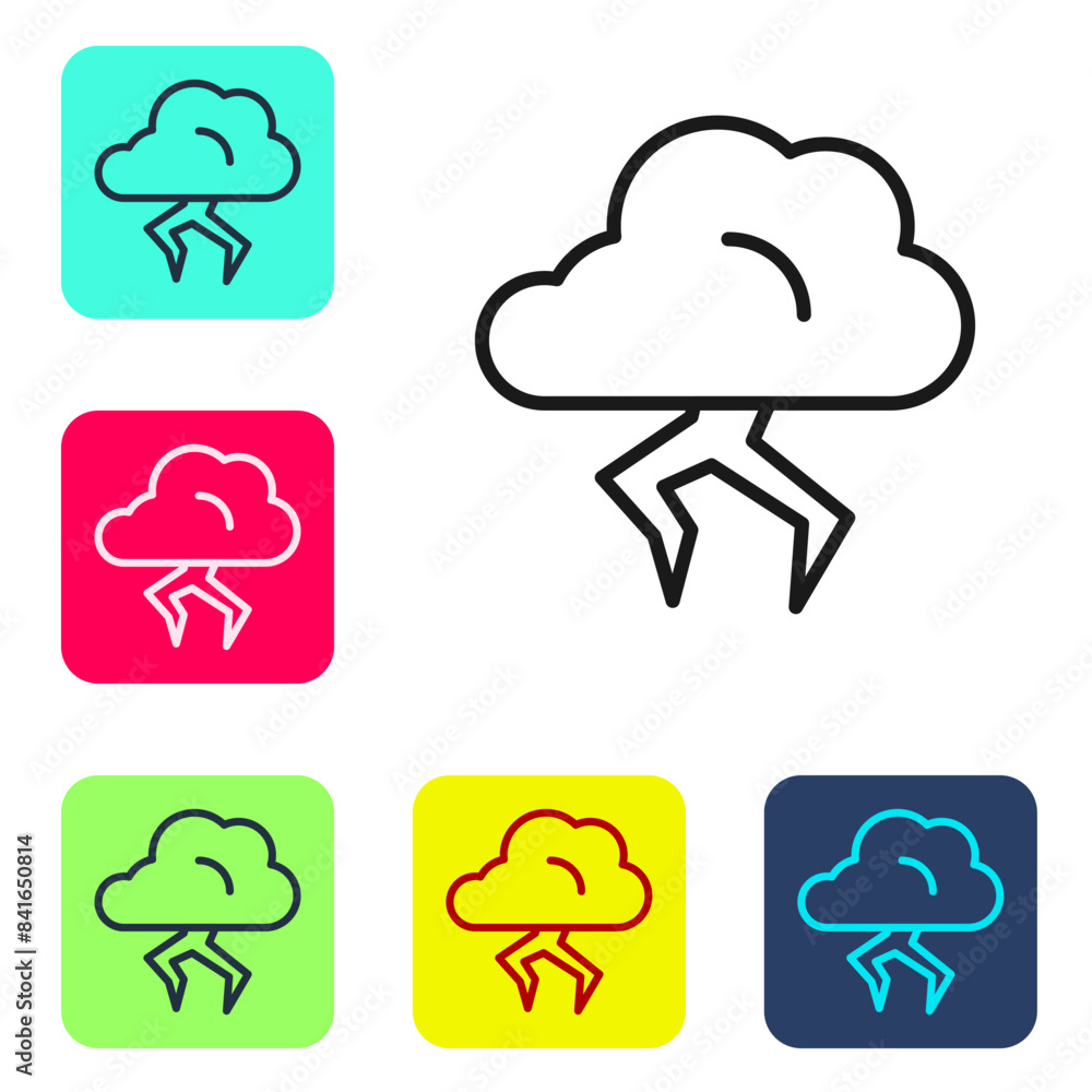 Aufkleber black line storm icon isolated on white background. cloud and lightning sign. weather icon of storm.