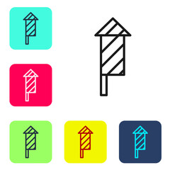 Fototapeta premium Black line Firework rocket icon isolated on white background. Concept of fun party. Explosive pyrotechnic symbol. Set icons in color square buttons. Vector