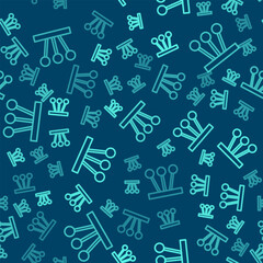 Green line Pendulum icon isolated seamless pattern on blue background. Newtons cradle. Vector