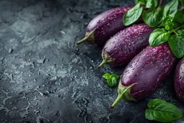 Fresh Eggplant on Dark Background