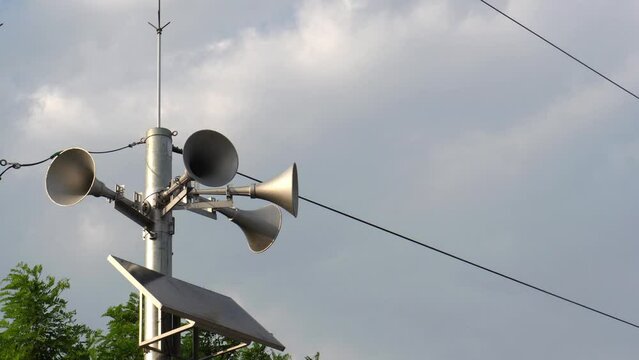 outdoor public address system consisting of five amplification megaphones	