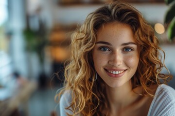 Smiling Woman With Curly Hair
