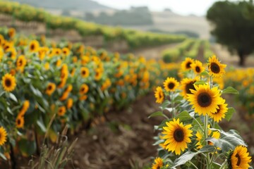 Obraz premium Field of Vibrant Sunflowers at Sunrise