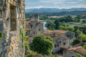 Obraz premium Medieval Village in Countryside