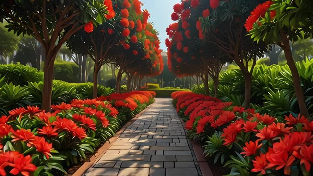 enchanting beauty of a garden pathway surrounded by blooming ixora flowers