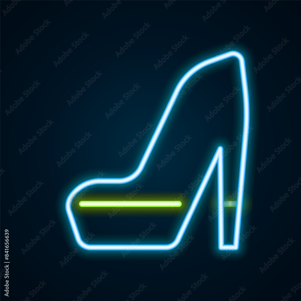 Canvas Prints Glowing neon line Woman shoe with high heel icon isolated on black background. Colorful outline concept. Vector