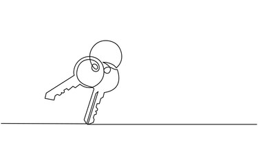 
continuous one line drawing of keys. Real estate keys icon. Success keys, solutions, opportunities and safety concept in doodle style. Continuous line drawing of key. One line of key. Key continuous 
