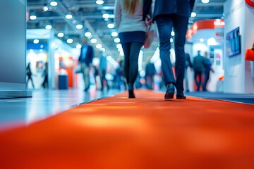 Fototapeta premium Business Convention Attendees Walking Down Red Carpet