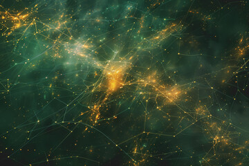 Abstract science, circle global network connection in hands on night sky background.