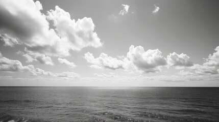Monochrome seascape with fluffy clouds