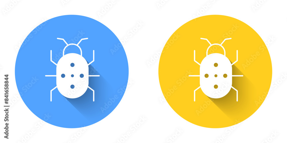 Poster white colorado beetle icon isolated with long shadow background. circle button. vector