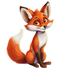 Fototapeta premium Cute cartoon fox with a fluffy tail, sitting and smiling. Perfect illustration for children's books or whimsical projects.