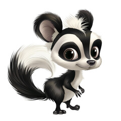 Cute cartoon skunk character with big eyes and fluffy tail, perfect for children's illustrations or animations.